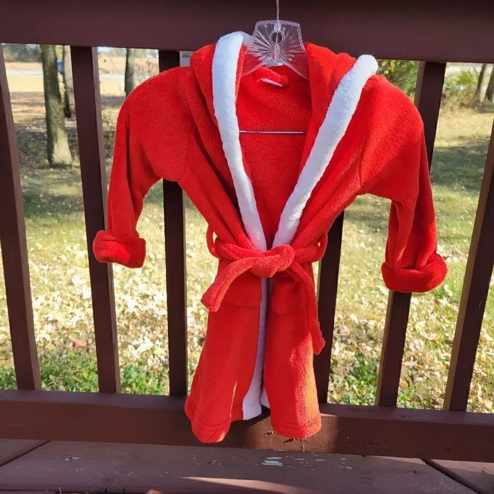 Baby Gap Red White Fuzzy Trim Long Sleeve Hooded Holiday Robe Size 3 Years